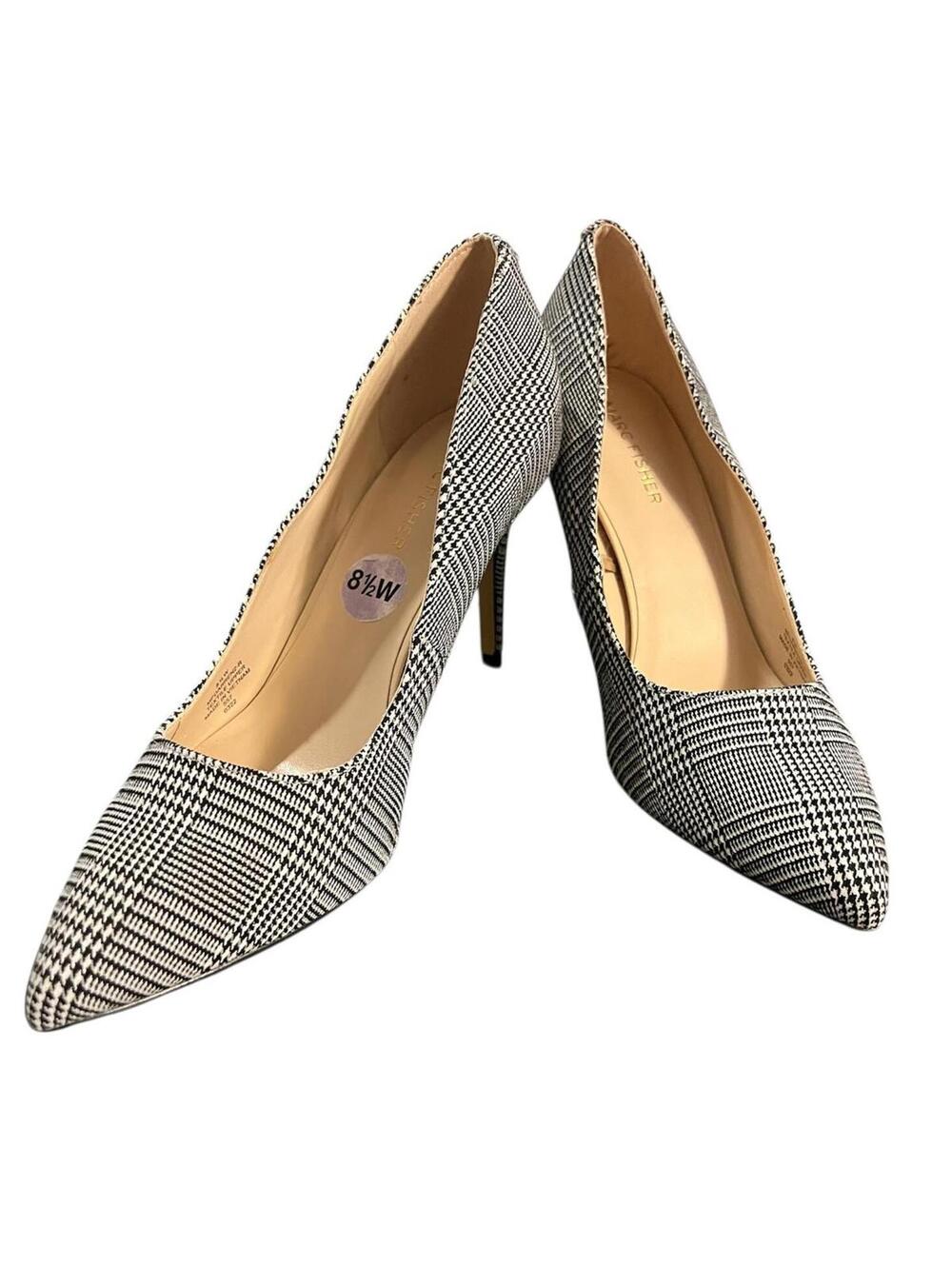 New Marc Fisher Plaid Houndstooth Heels 8.5W Pointed Toe Pump Dark Academia